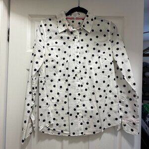 Crown & Ivy White and Black Polka Dot Button Up Shirt Size S